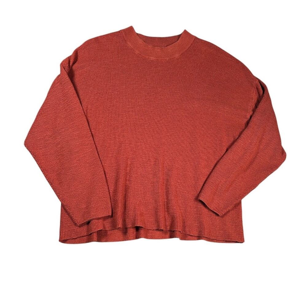 Free People Beach Sweater S Pullover Crewneck Ribbed Knit Top Rust Long Sleeve